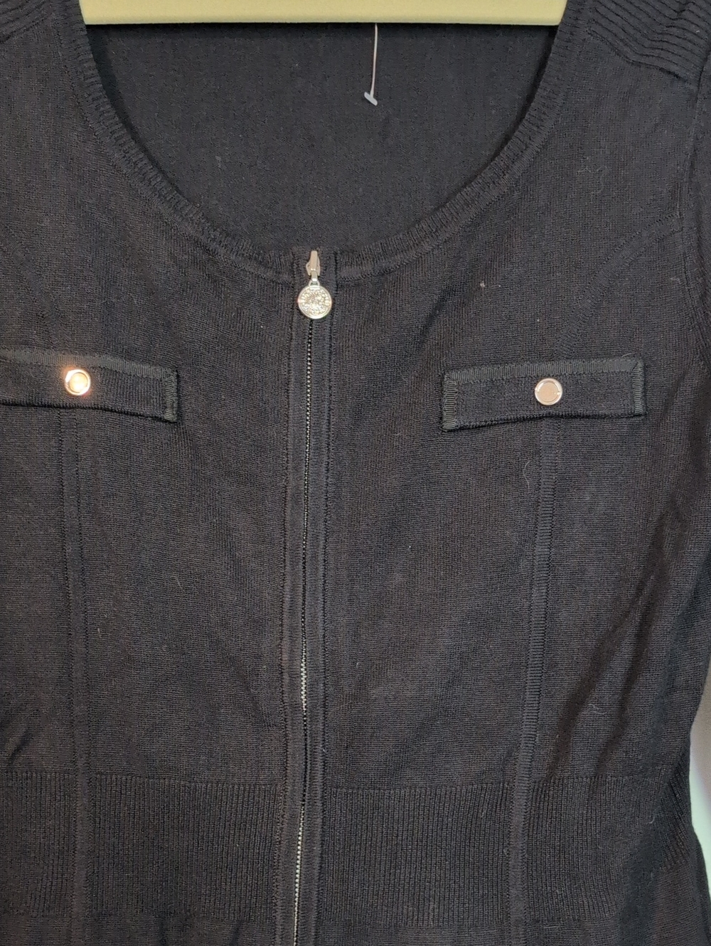 White House/Black Market Black Zip-Front Knit Jacket with Pocket Flaps